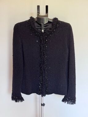 Lafayette 148 New York Black Embellished Sweater Jacket